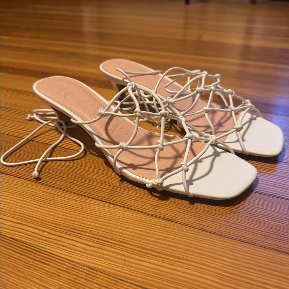 J. Crew Zadie white kitten heel ankle tie sandal NWOT